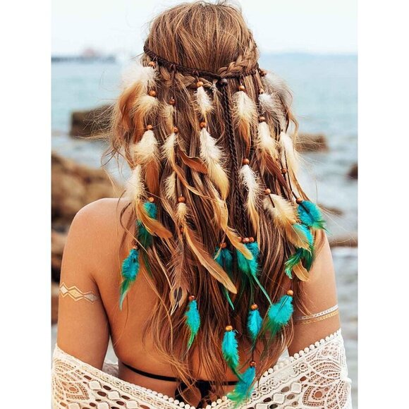 Boho Feather Headband for Women Gypsy Headpiece Cotton Polyester Adjustable main image 7